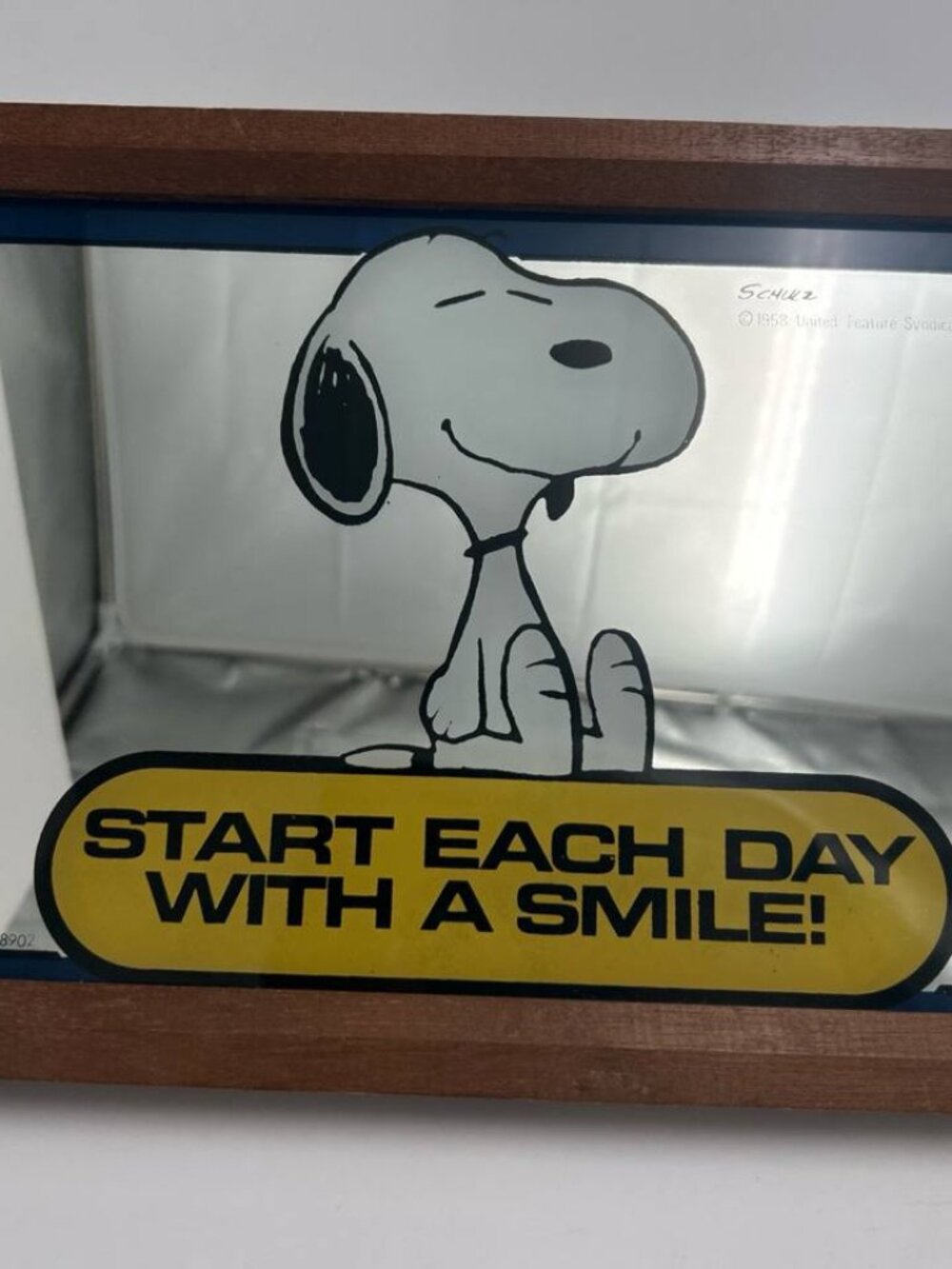 Vintage Peanuts Snoopy Framed Mirror "Start Each Day With a Smile"